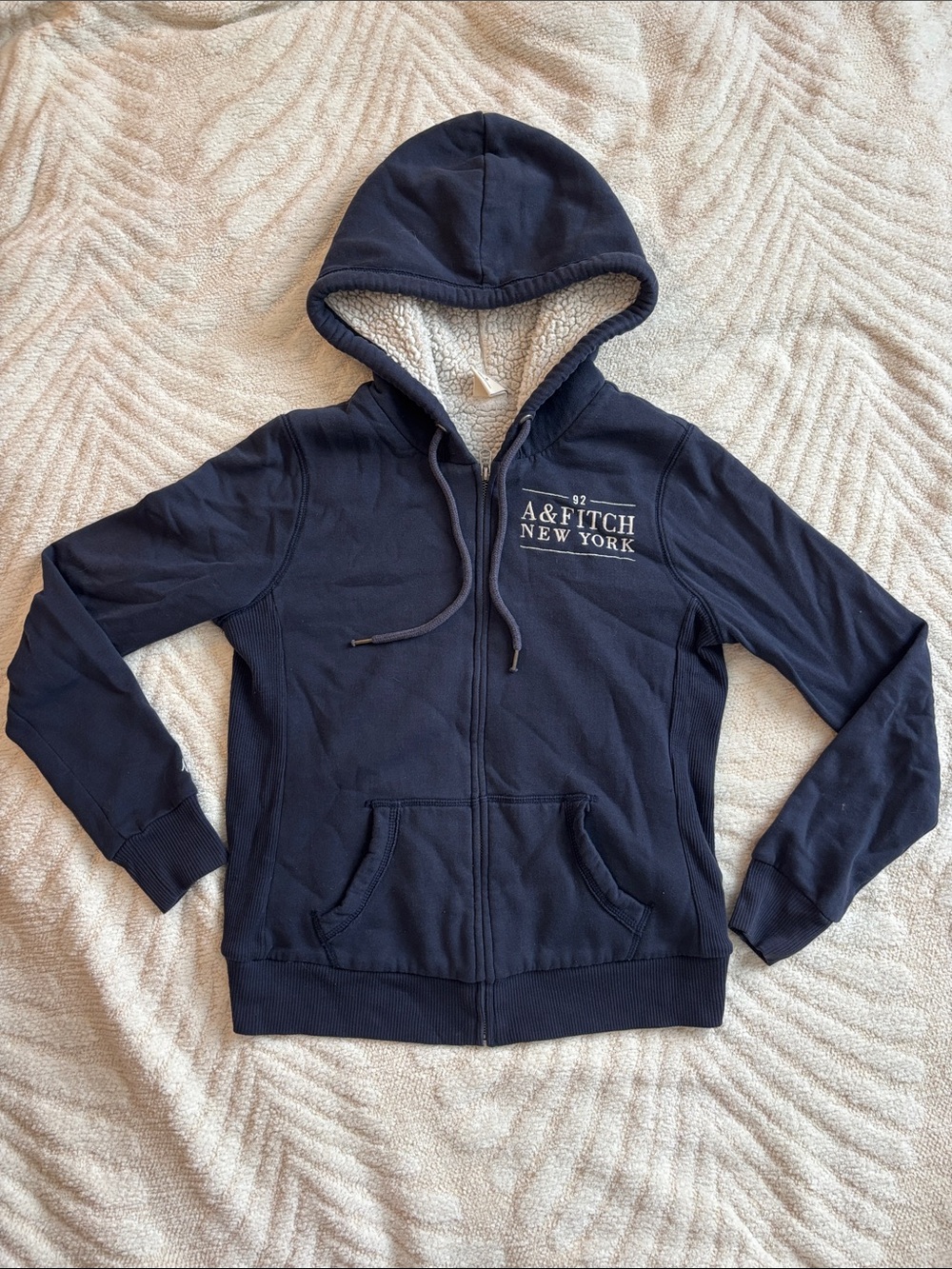 Abercrombie & Fitch Navy Sherpa-Lined Zip Hoodie